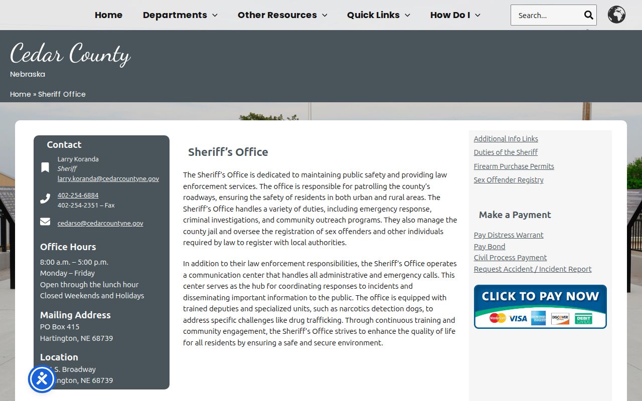 Cedar County arrest records Sheriff office contact and jail duties