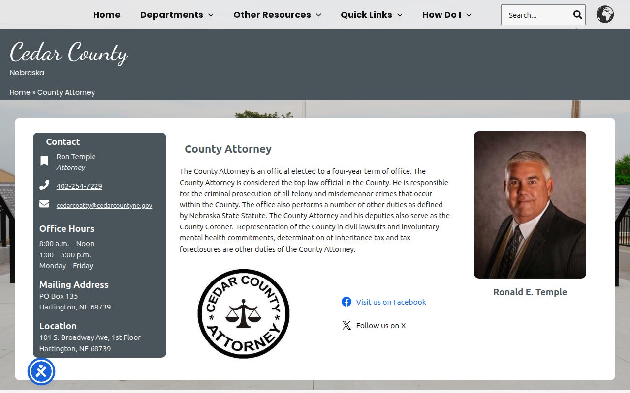 Cedar County criminal records and County Attorney office information