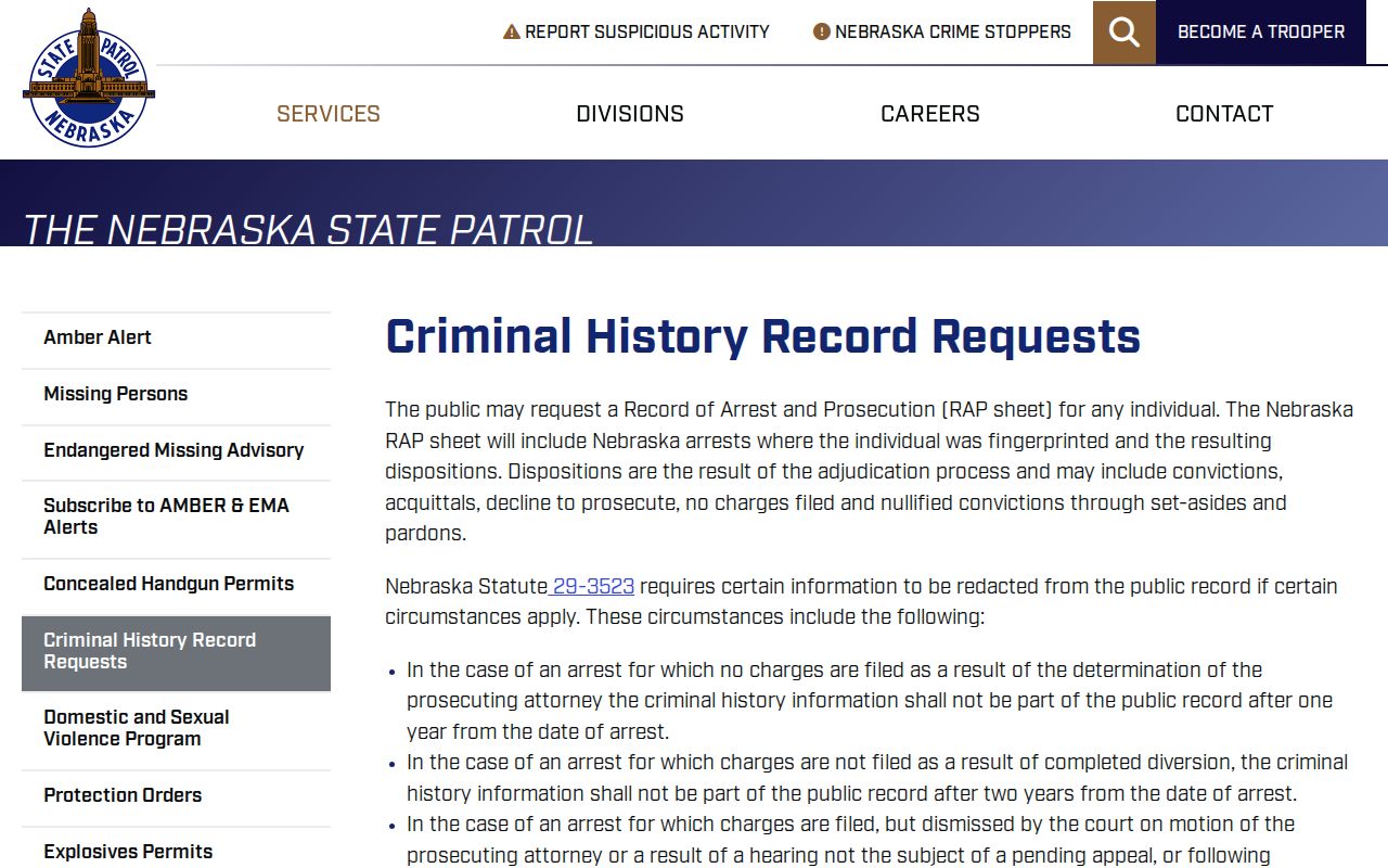Cedar County criminal history options from Nebraska State Patrol