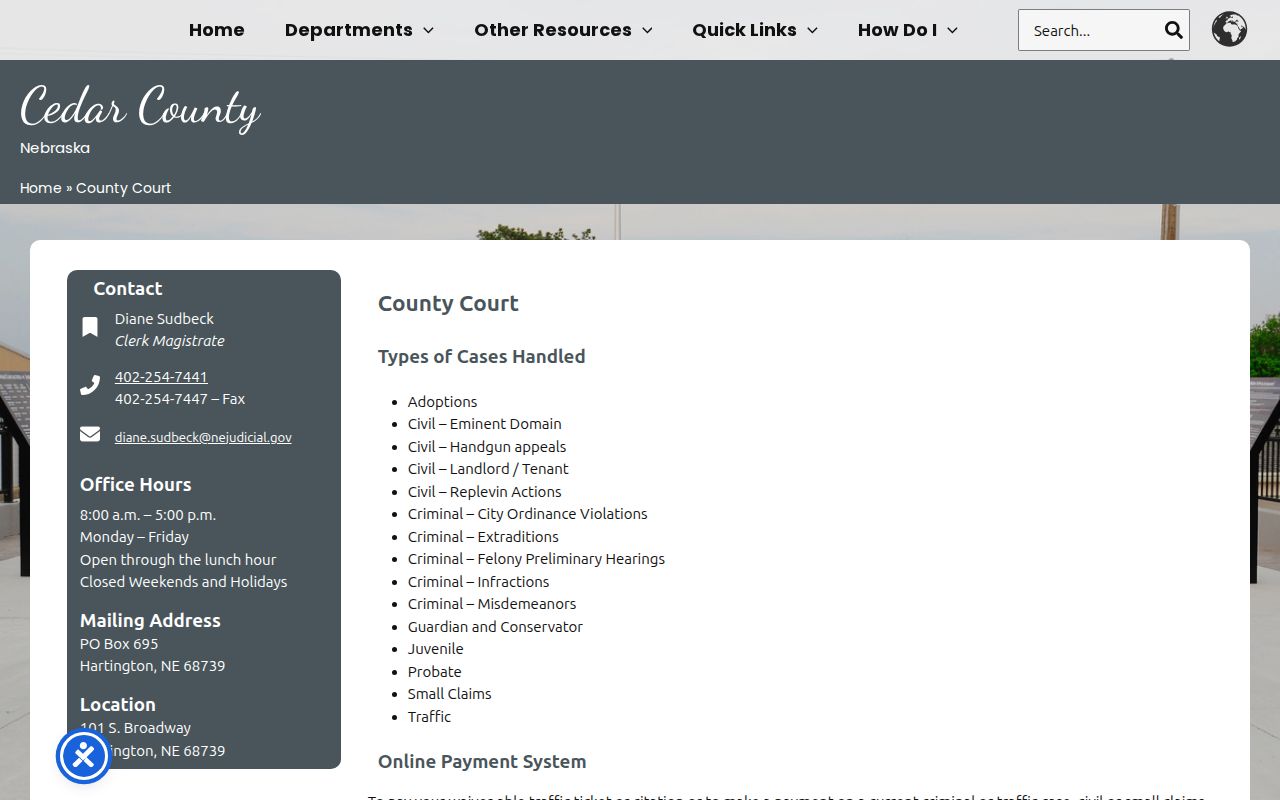 Cedar County criminal court case County Court contact and jurisdiction