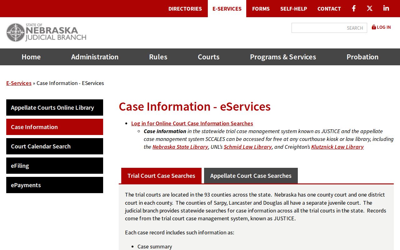 Cedar County court case lookup JUSTICE access options and pricing