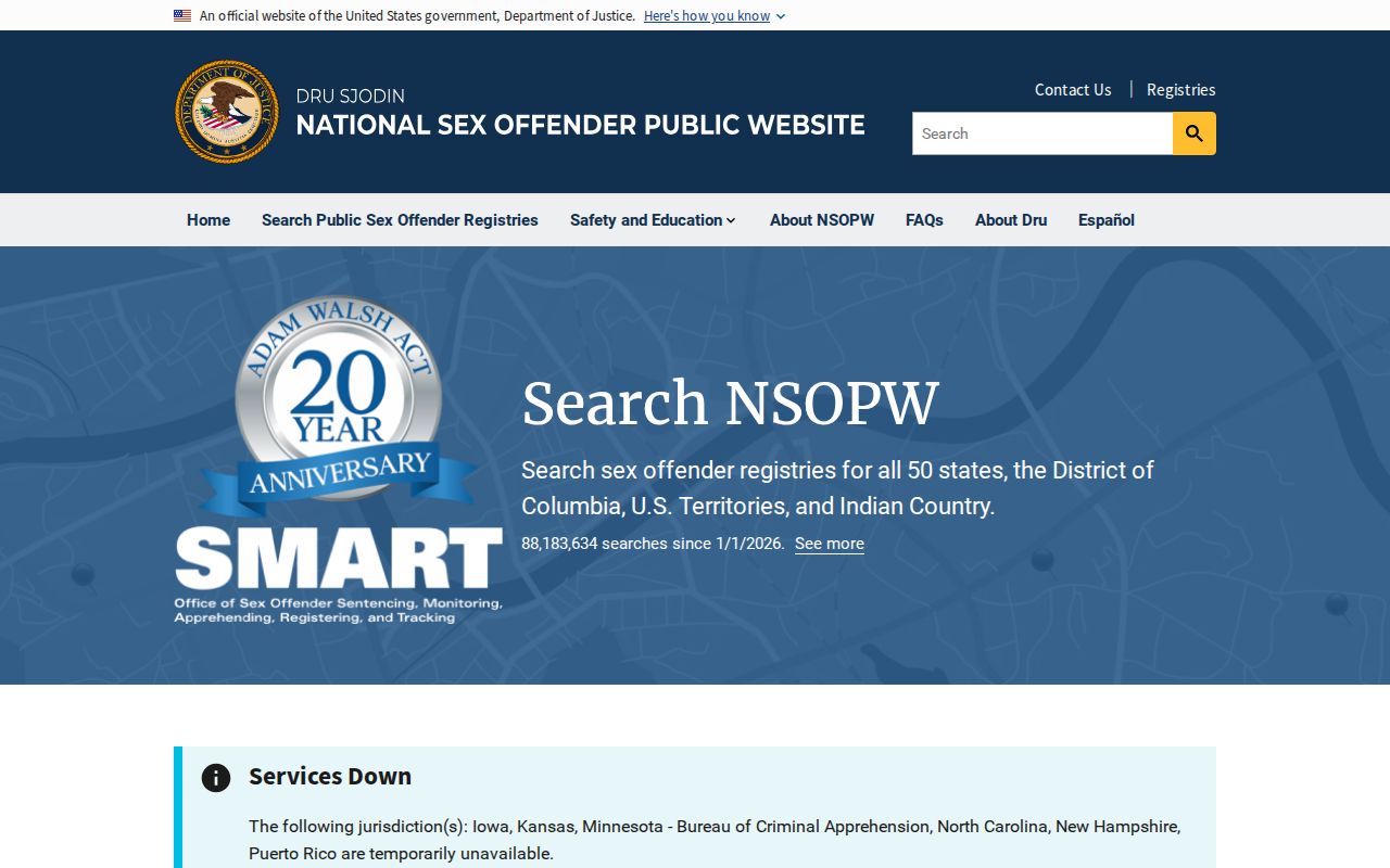 National official search used with Cedar County sex offender lookup